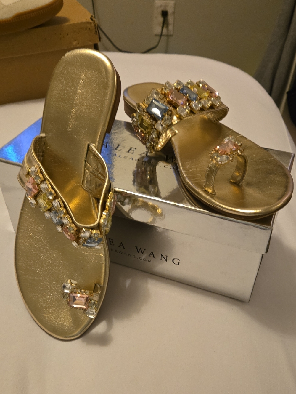 Gold Jeweled Slide Sandals - Women